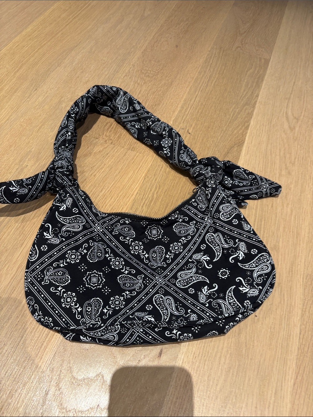 Black Zara Paisley Knot-Handle Shoulder Bag